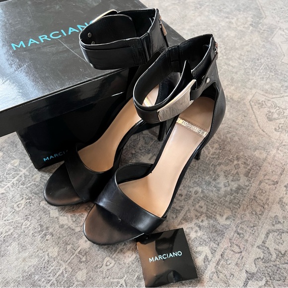 Marciano Black Leather Stiletto Heels - Picture 4 of 8